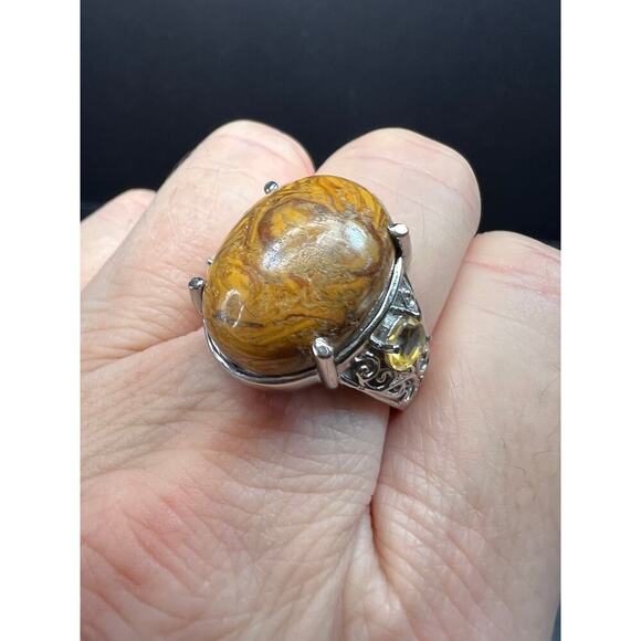 NEW script stone and citrine stainless steel ring size 8 - Picture 2 of 14